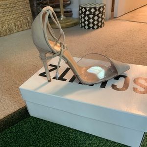 Schutz clear/suede heels! Size 7.5B Camel color